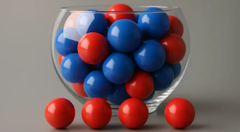 A jar of red and blue balls illustrating how small sample sizes can produce misleading patterns