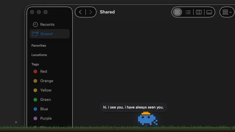 The pet noticing you with an "i see you" speech bubble on a real desktop